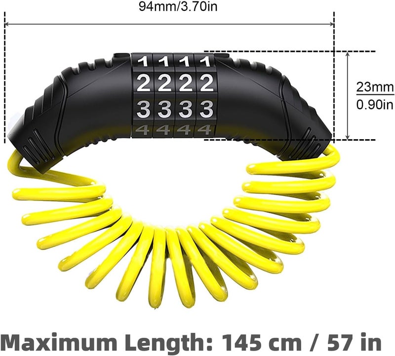 Windance 2pcs Motorcycle Helmet Lock Cable, Anti-Theft Retractable Luggage Lock with 4 Digit Password Combination Security Lock (Yellow 2pcs) - Image 5